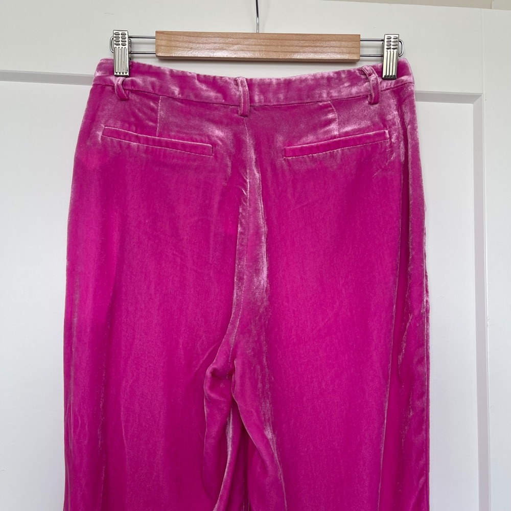 L'Agence Lane Flared‎ Trouser 2 Hot Pink Silk Blend Velvet Wide Leg French Chic - Picture 10 of 14